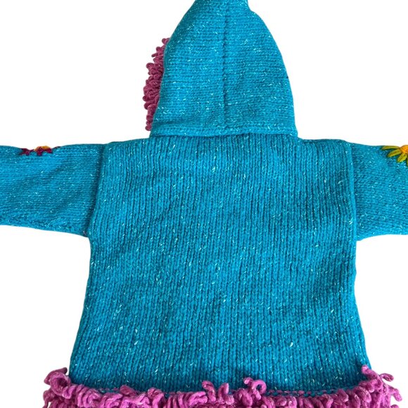 Norsk Kids Girls Sweater Jacket Full Zip Hooded Pockets Wool Flowers Size 2T - Picture 4 of 8